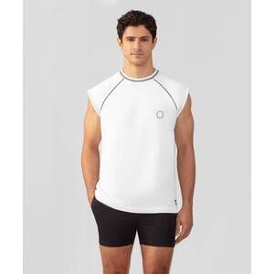 NEW RON DORFF organic cotton sleeveless sweatshirt with piping in off white